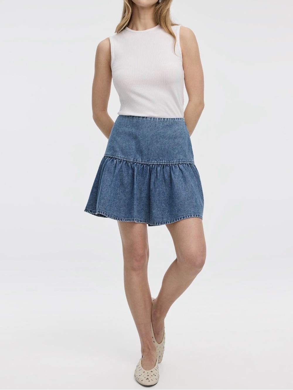 Reitman’s Denim Mini Skirt with Ruffled Hem